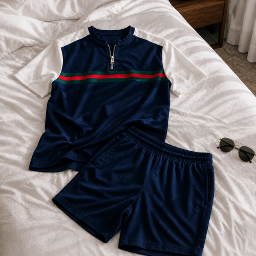 Short Sleeve Zipper Two-piece Set