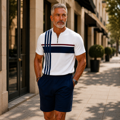 Short Sleeve Zipper Two-piece Set