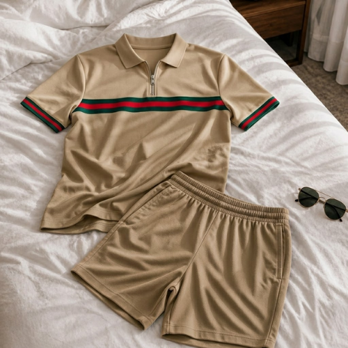 Short Sleeve Zipper Two-piece Set