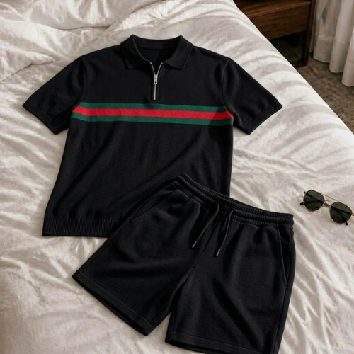Short Sleeve Zipper Two-piece Set
