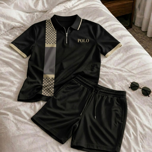 Short Sleeve Zipper Two-piece Set