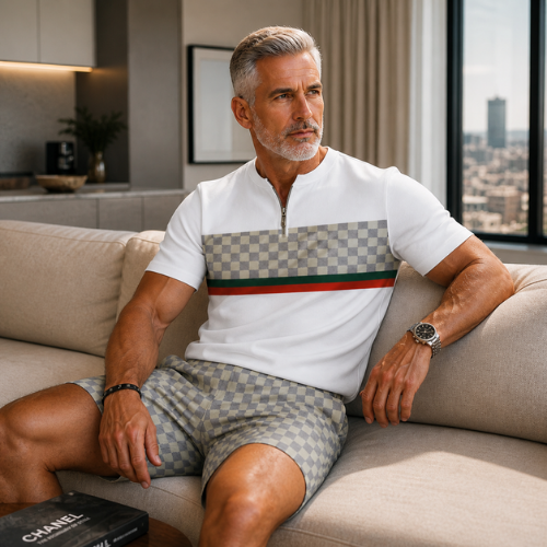 Short Sleeve Zipper Two-piece Set
