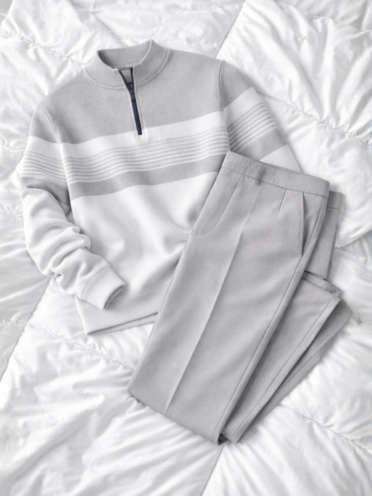 Zipper Long Sleeve Long Pants Two-Piece Set