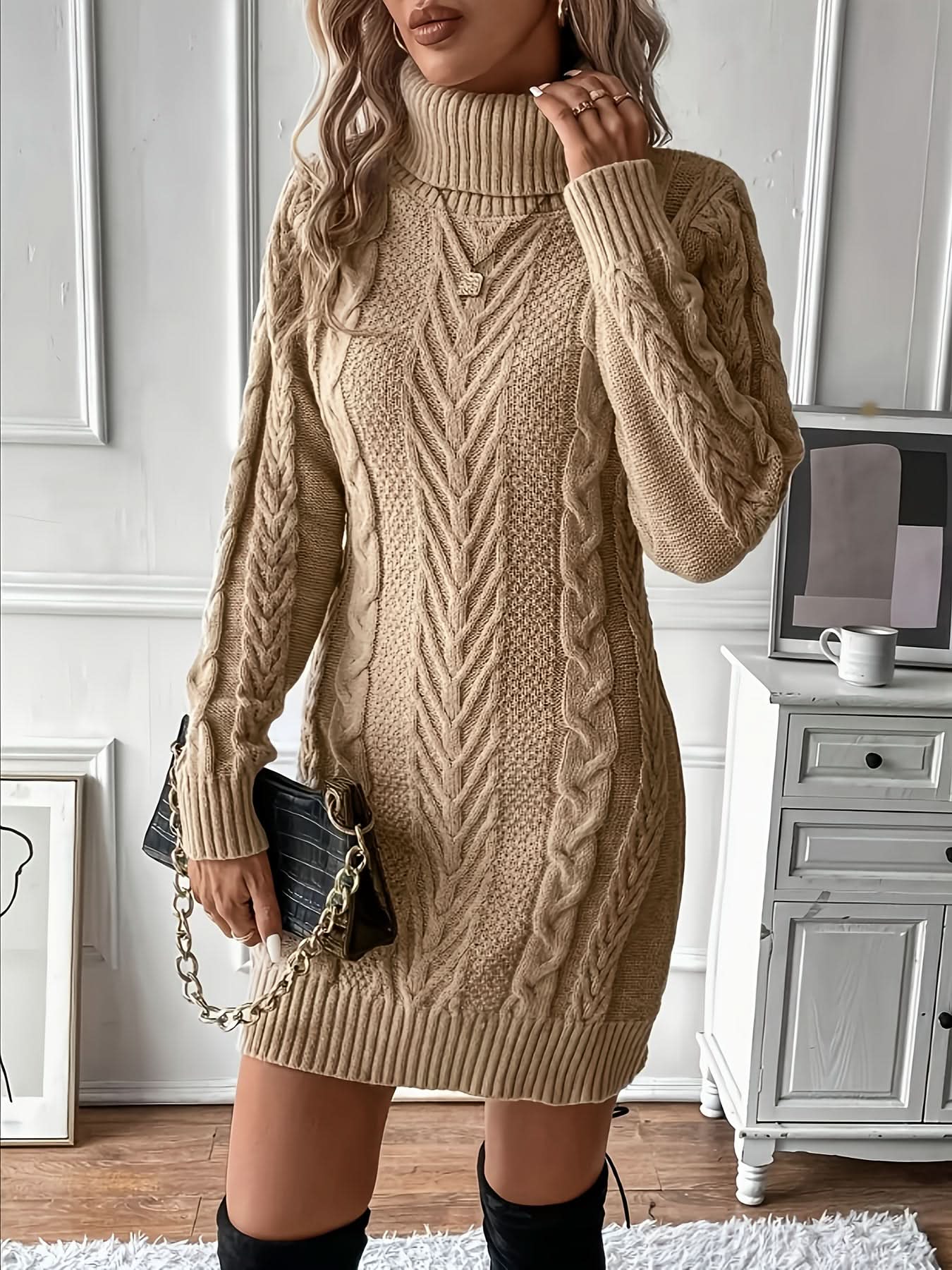 Caliah - High-Neck Braided Midi Dress