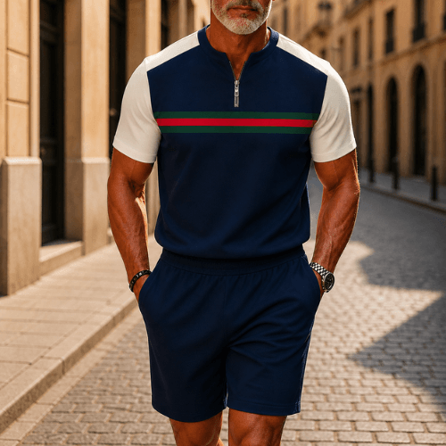 Short Sleeve Zipper Two-piece Set