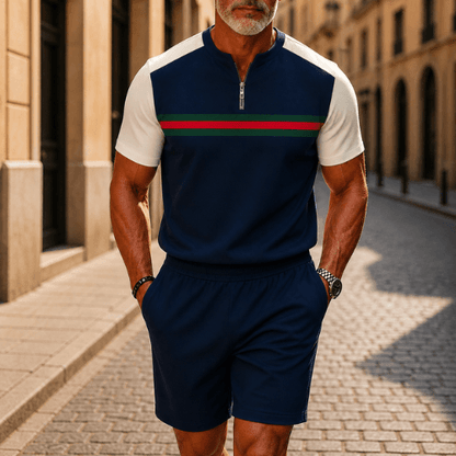 Short Sleeve Zipper Two-piece Set