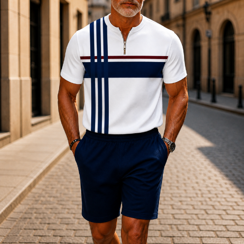 Short Sleeve Zipper Two-piece Set