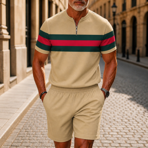Short Sleeve Zipper Two-piece Set