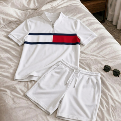 Short Sleeve Zipper Two-piece Set