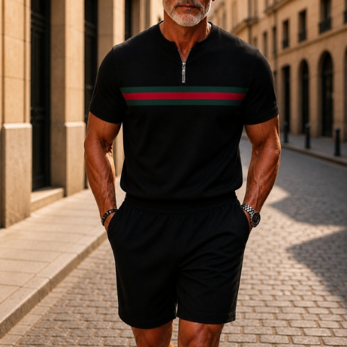 Short Sleeve Zipper Two-piece Set