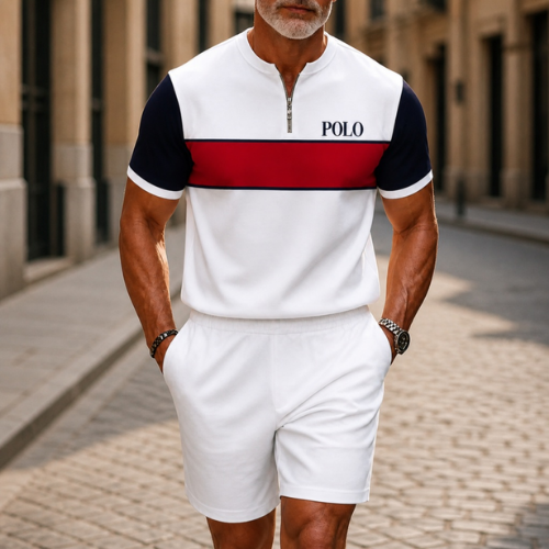 Short Sleeve Zipper Two-piece Set