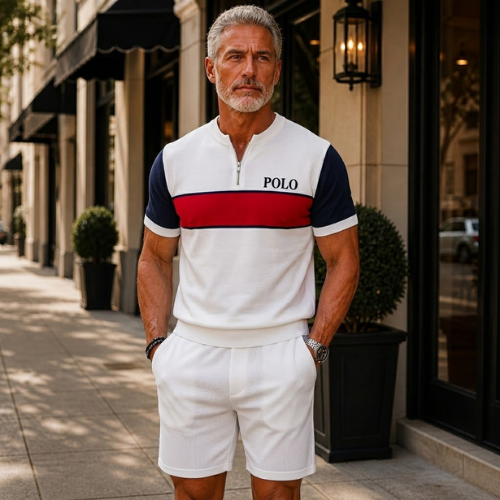 Short Sleeve Zipper Two-piece Set