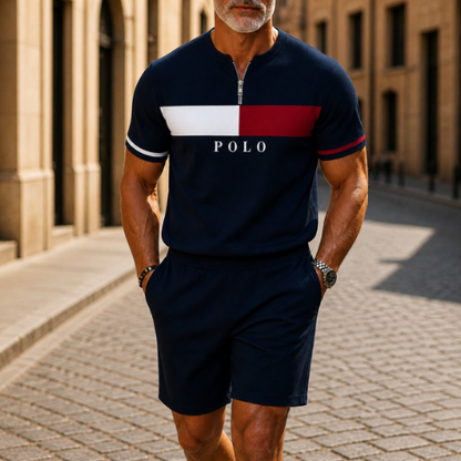 Short Sleeve Zipper Two-piece Set