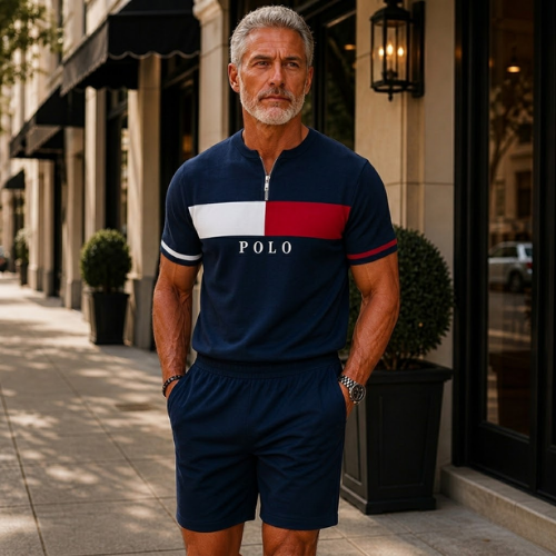 Short Sleeve Zipper Two-piece Set