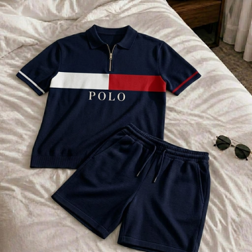 Short Sleeve Zipper Two-piece Set