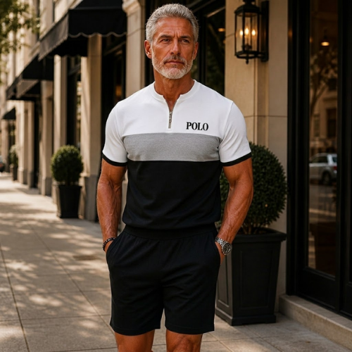 Short Sleeve Zipper Two-piece Set