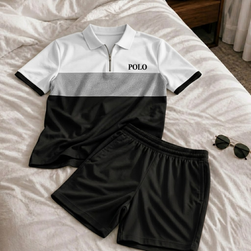 Short Sleeve Zipper Two-piece Set