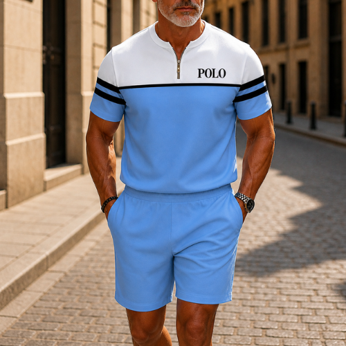 Short Sleeve Zipper Two-piece Set