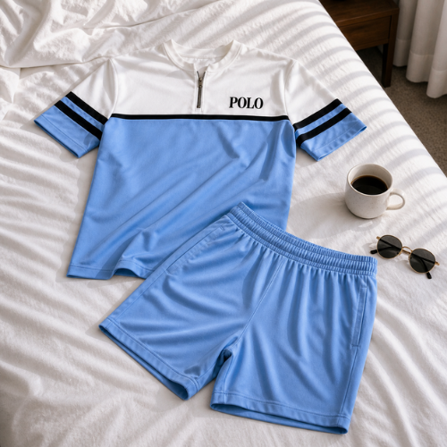 Short Sleeve Zipper Two-piece Set