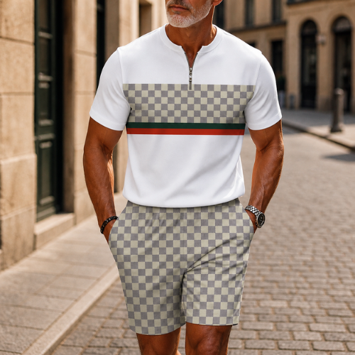 Short Sleeve Zipper Two-piece Set