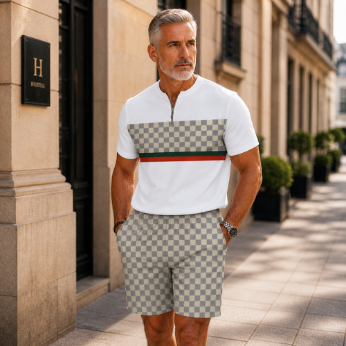 Short Sleeve Zipper Two-piece Set