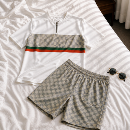 Short Sleeve Zipper Two-piece Set