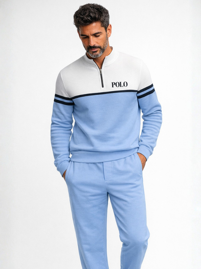 POLO Zipper Long Sleeve Long Pants Two-Piece Set
