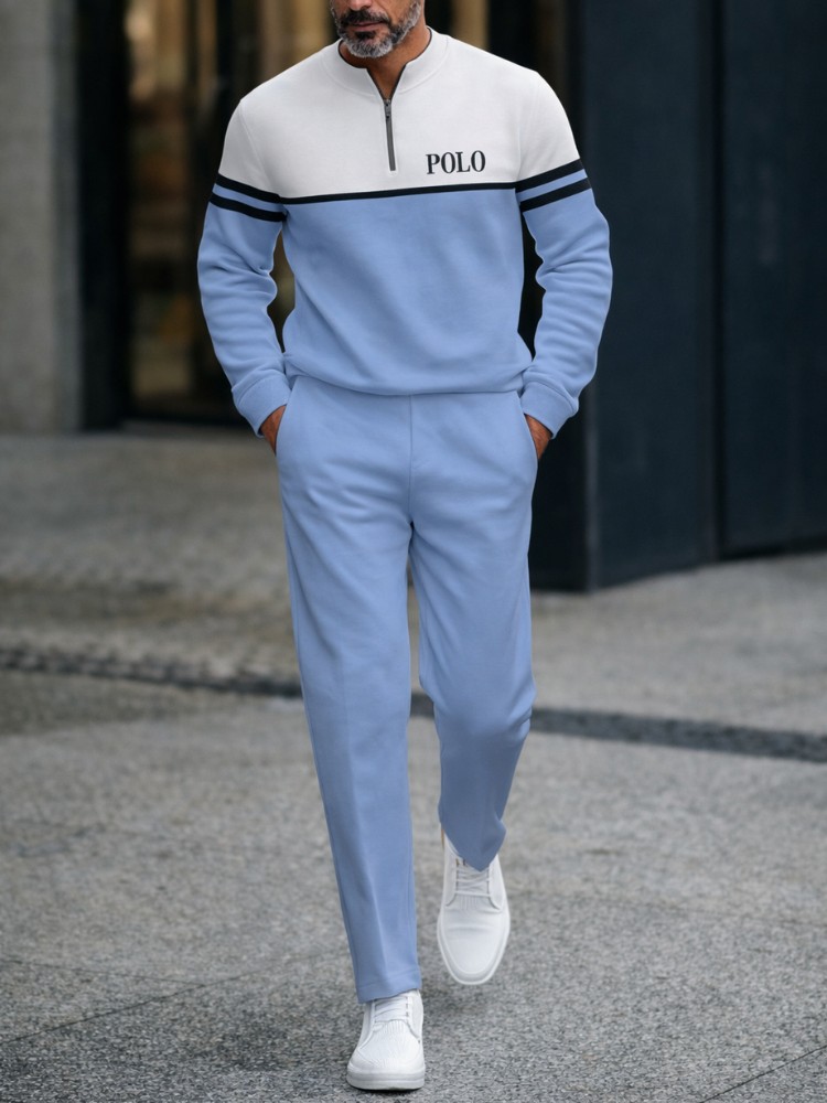 POLO Zipper Long Sleeve Long Pants Two-Piece Set