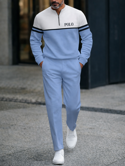 POLO Zipper Long Sleeve Long Pants Two-Piece Set