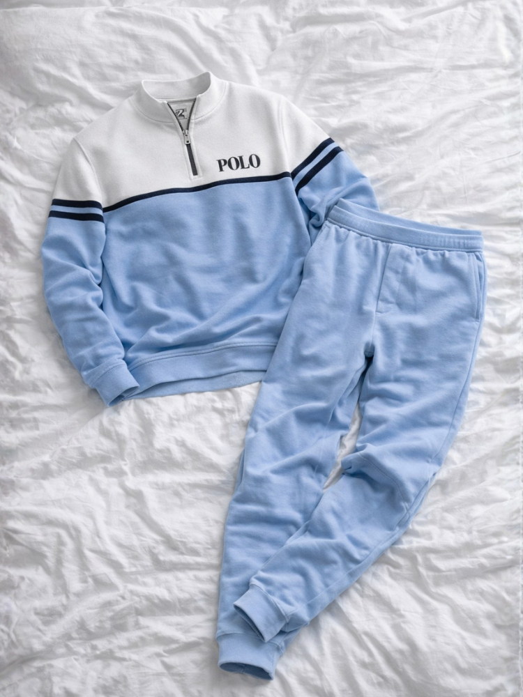 POLO Zipper Long Sleeve Long Pants Two-Piece Set