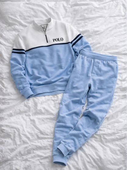 POLO Zipper Long Sleeve Long Pants Two-Piece Set