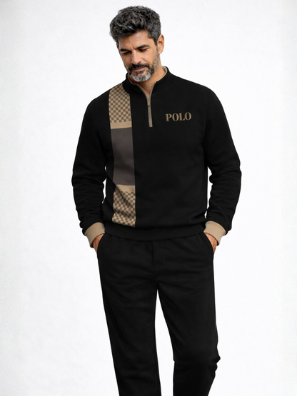 POLO Zipper Long Sleeve Long Pants Two-Piece Set