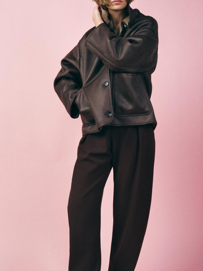 BRENDA - Wool Coat and Leather winter casual