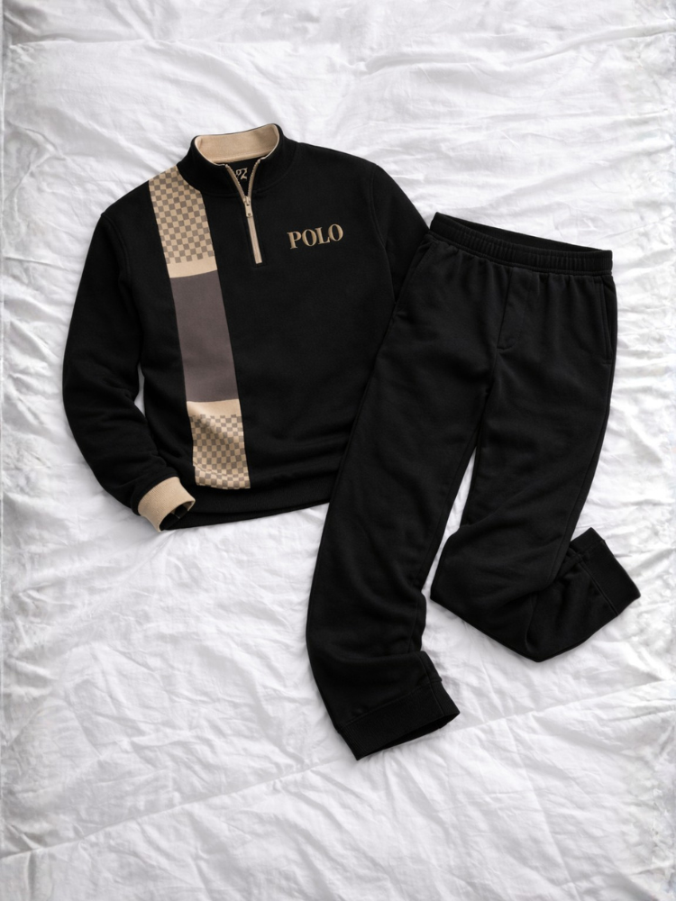 POLO Zipper Long Sleeve Long Pants Two-Piece Set