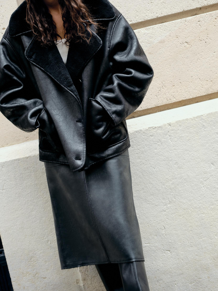BRENDA - Wool Coat and Leather winter casual