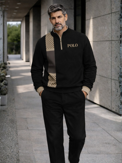 POLO Zipper Long Sleeve Long Pants Two-Piece Set