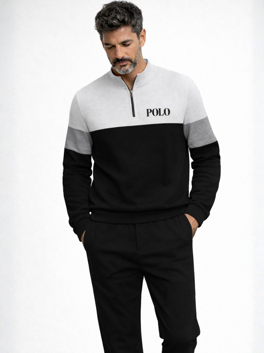 POLO Zipper Long Sleeve Long Pants Two-Piece Set