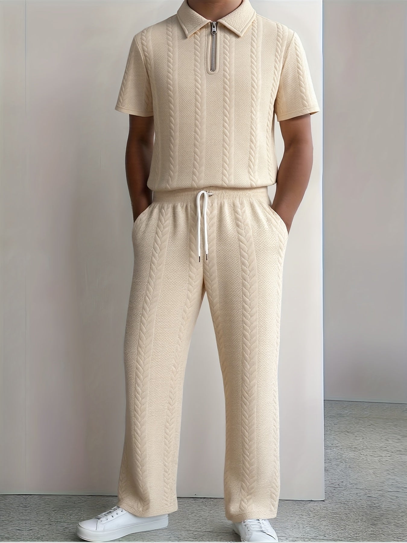 Casablanca - Men's Textured Zip Polo & Trousers Set