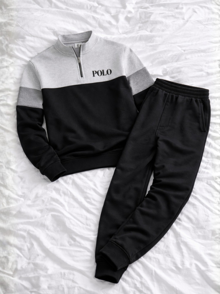 POLO Zipper Long Sleeve Long Pants Two-Piece Set