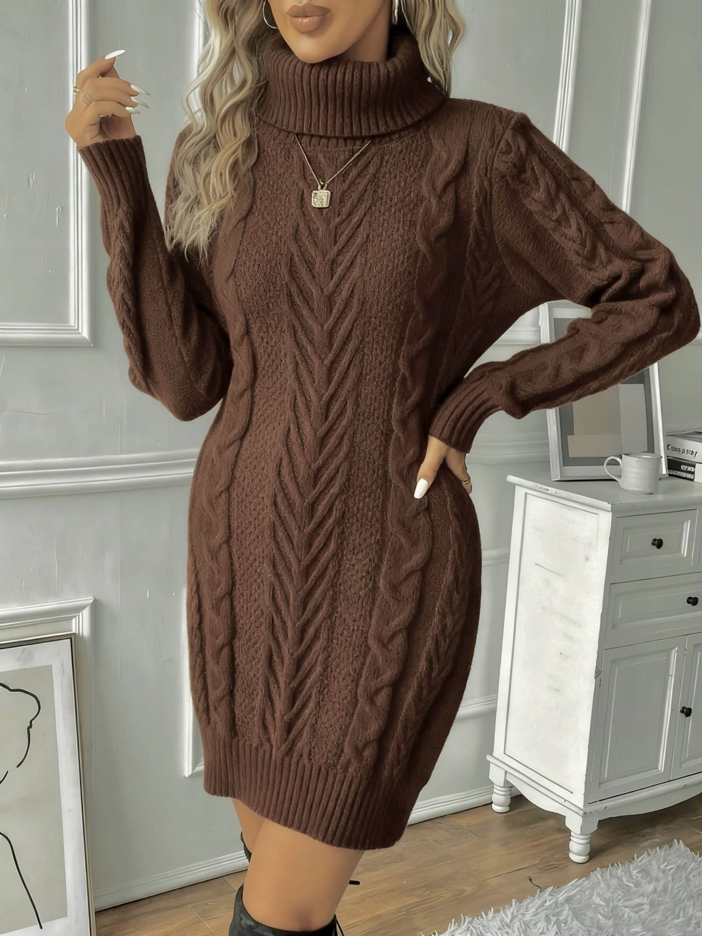 Caliah - High-Neck Braided Midi Dress