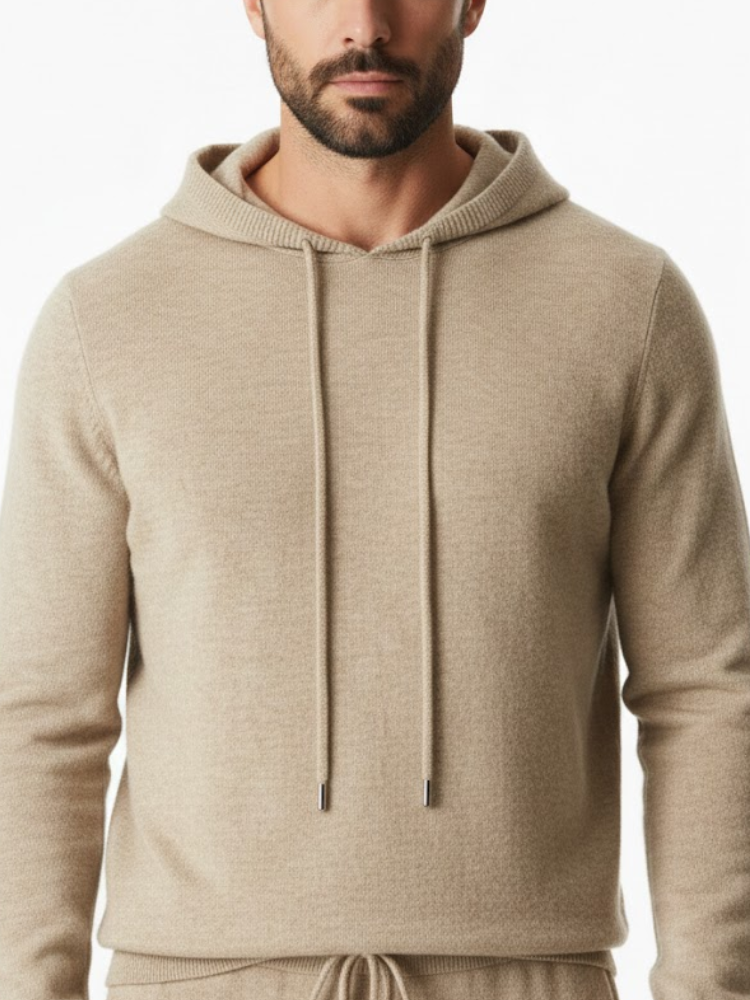 Men’s Cashmare Knit Hoodie and Wide-Leg Trousers Set