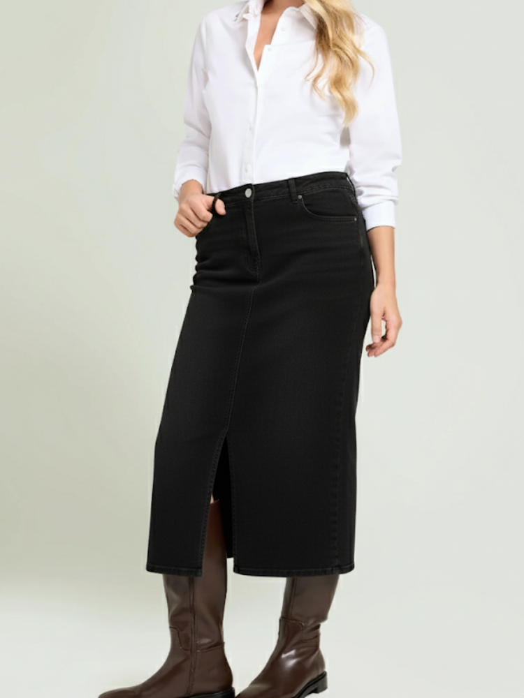Caliah - Long High Waist Denim Skirt