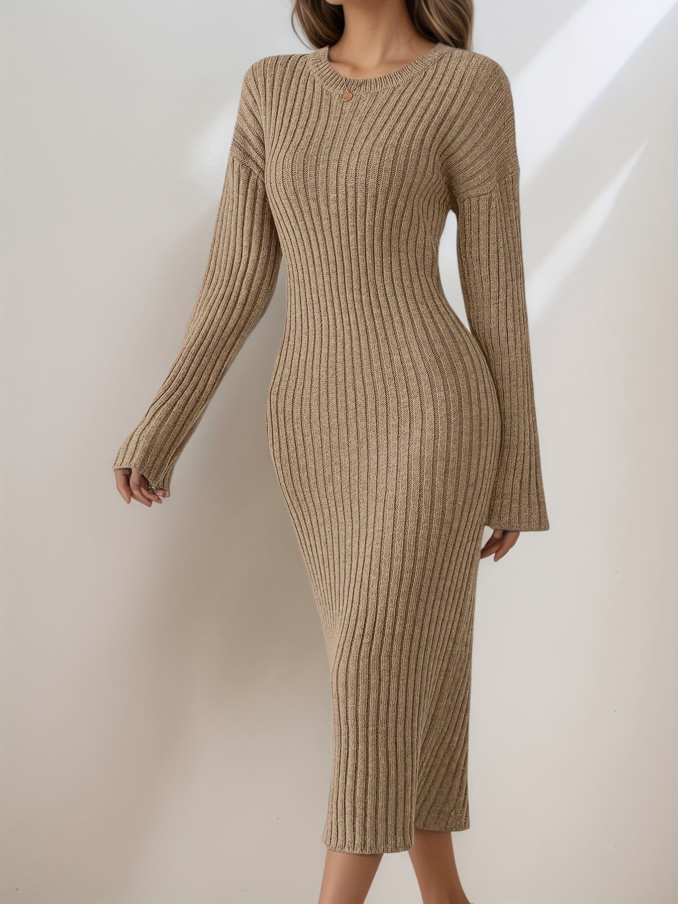 Caliah - Women's Striped Long Sleeve Midi Dress