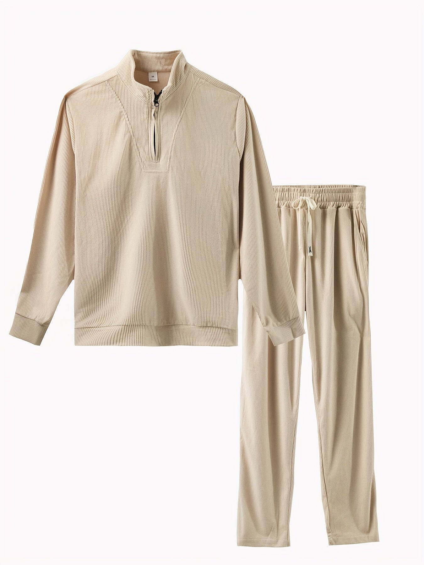 Caliah - Men's Corduroy Trousers & Half-Zip Jumper Set