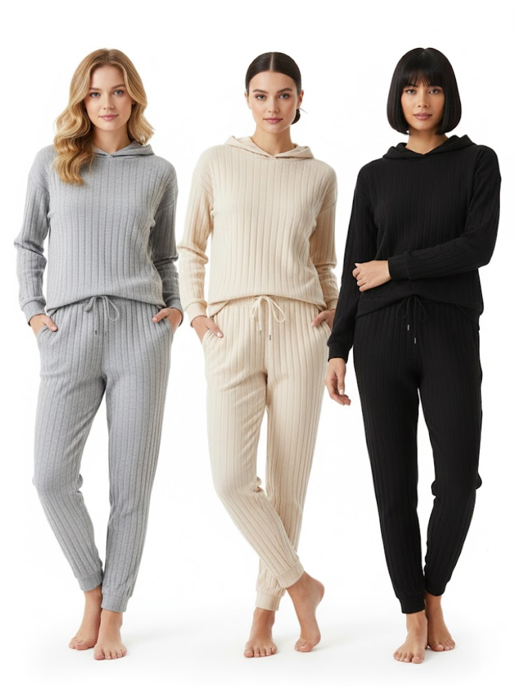 Women's 3 Piece Set – Ribbed Sweatshirt & Trousers