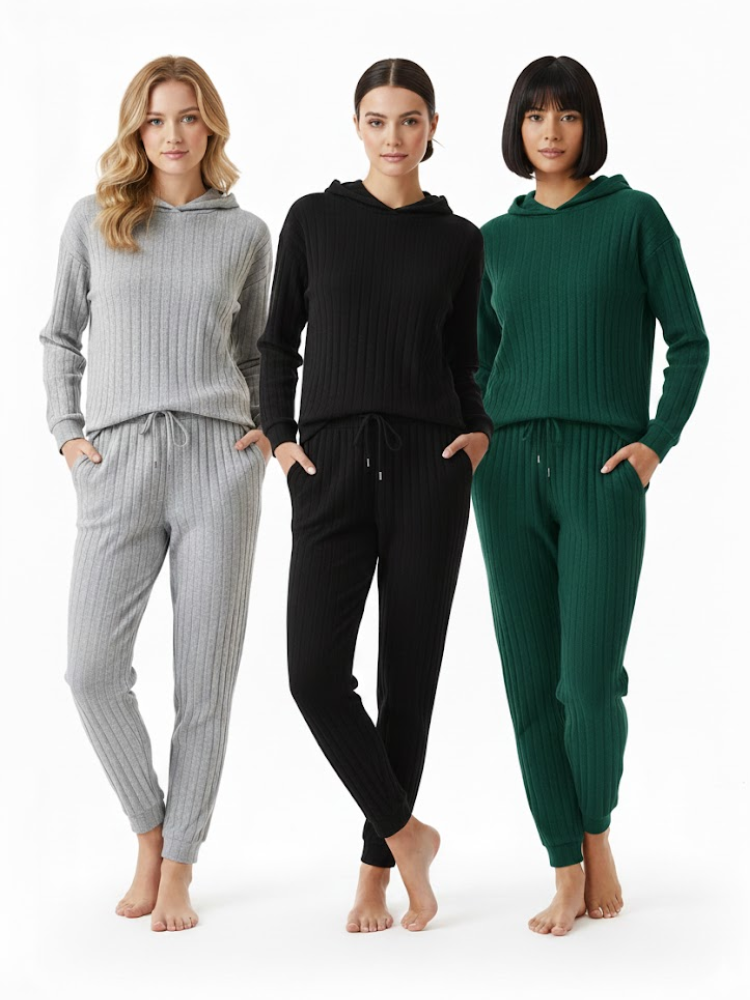 Women's 3 Piece Set – Ribbed Sweatshirt & Trousers
