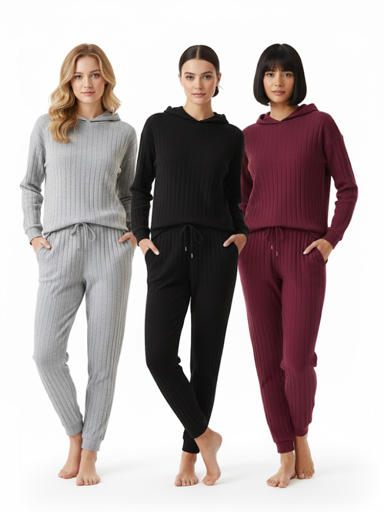 Women's 3 Piece Set – Ribbed Sweatshirt & Trousers