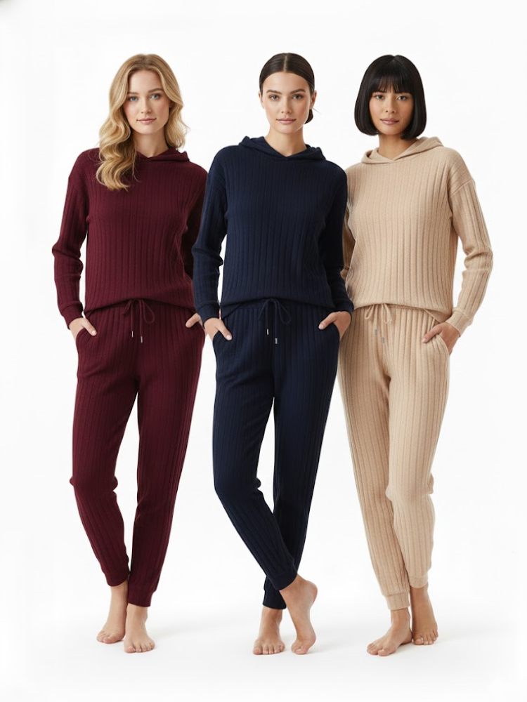 Women's 3 Piece Set – Ribbed Sweatshirt & Trousers