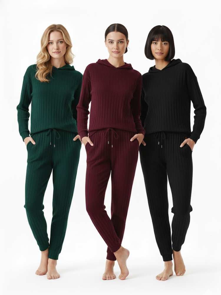 Women's 3 Piece Set – Ribbed Sweatshirt & Trousers