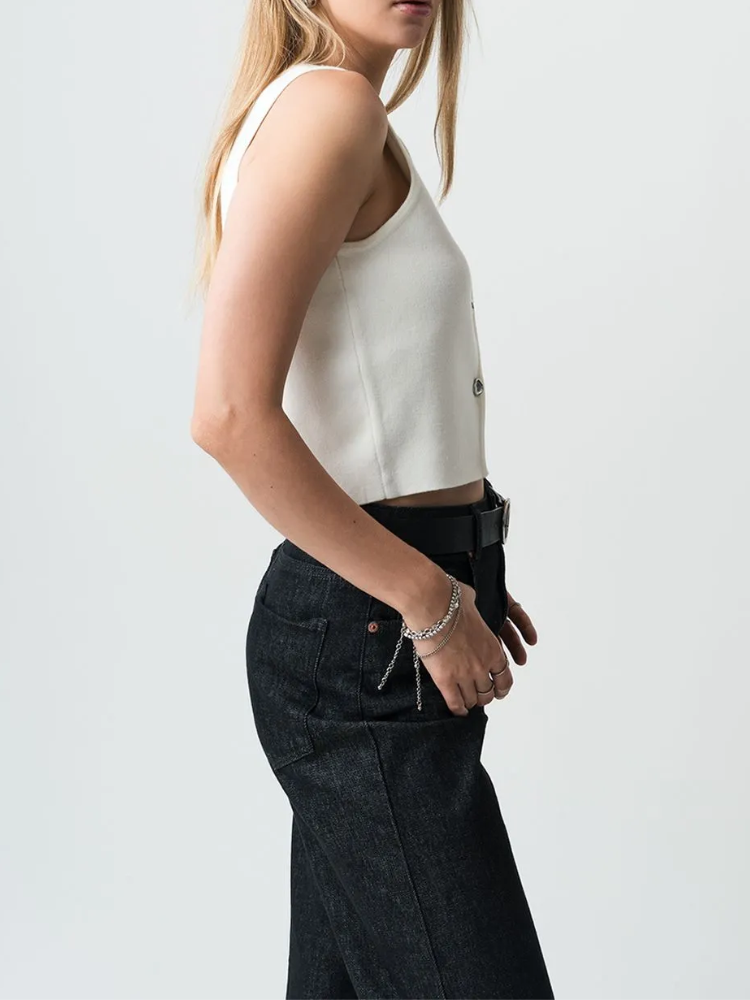 LANAH - Knit Sleeveless Vest Cropped Button